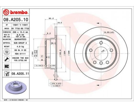 Brake Disc COATED DISC LINE 08.A205.11 Brembo, Image 2