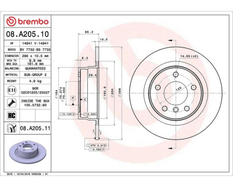 Brake Disc COATED DISC LINE 08.A205.11 Brembo, Image 3