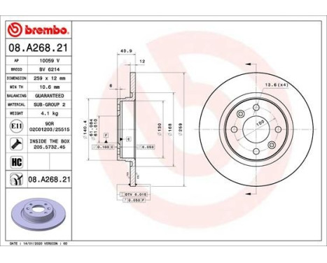 Brake Disc COATED DISC LINE 08.A268.21 Brembo