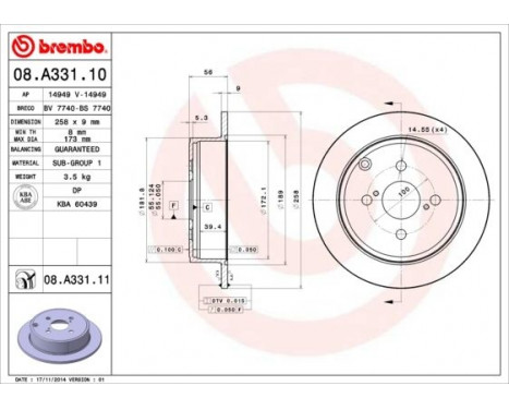 Brake Disc COATED DISC LINE 08.A331.11 Brembo, Image 2