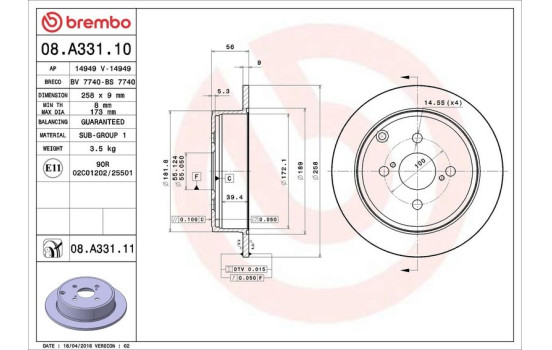 Brake Disc COATED DISC LINE 08.A331.11 Brembo, Image 3