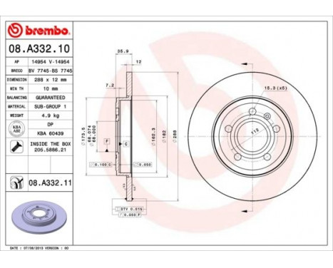 Brake Disc COATED DISC LINE 08.A332.11 Brembo, Image 2