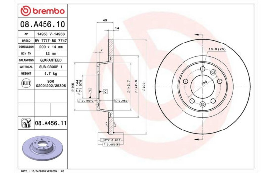 Brake Disc COATED DISC LINE 08.A456.11 Brembo, Image 3