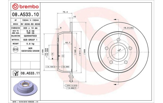 Brake Disc COATED DISC LINE 08.A533.11 Brembo, Image 3