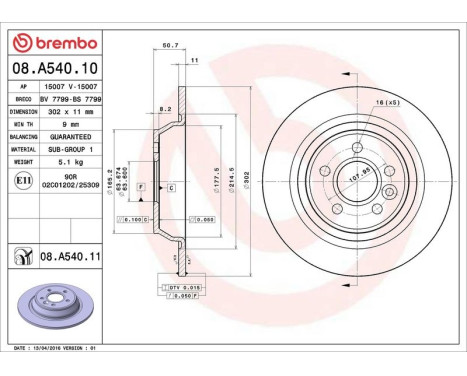 Brake Disc COATED DISC LINE 08.A540.11 Brembo, Image 3