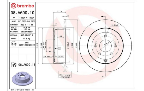 Brake Disc COATED DISC LINE 08.A600.11 Brembo, Image 3