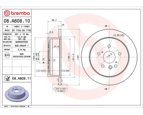 Brake Disc COATED DISC LINE 08.A608.11 Brembo, Image 3