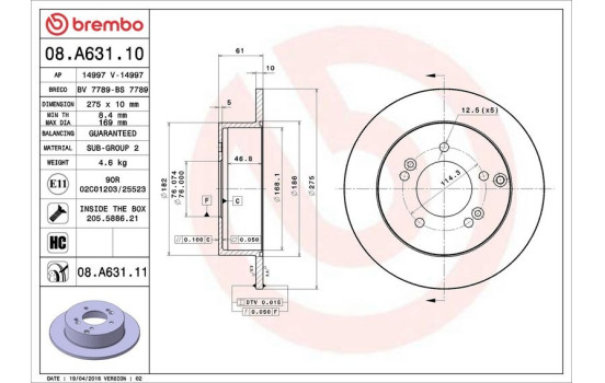 Brake Disc COATED DISC LINE 08.A631.11 Brembo, Image 3