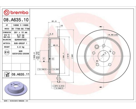 Brake Disc COATED DISC LINE 08.A635.11 Brembo, Image 3