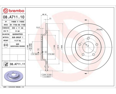 Brake Disc COATED DISC LINE 08.A711.11 Brembo, Image 3