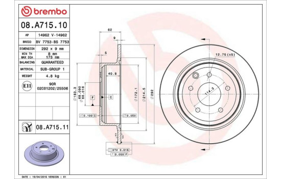 Brake Disc COATED DISC LINE 08.A715.11 Brembo, Image 3