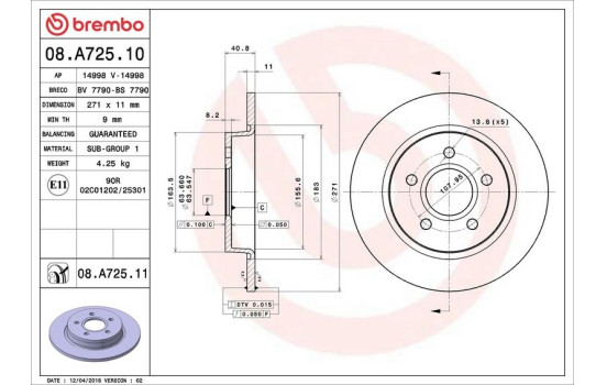 Brake Disc COATED DISC LINE 08.A725.11 Brembo, Image 3