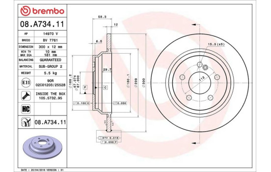 Brake Disc COATED DISC LINE 08.A734.11 Brembo, Image 3