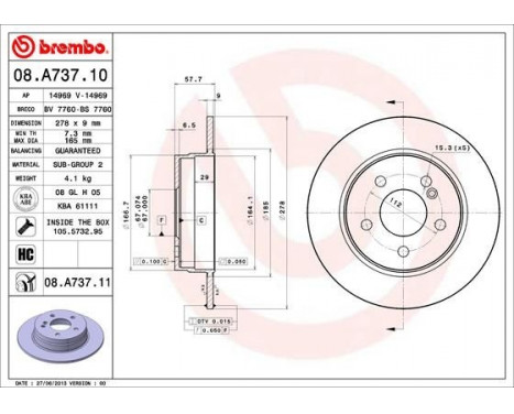 Brake Disc COATED DISC LINE 08.A737.11 Brembo, Image 2