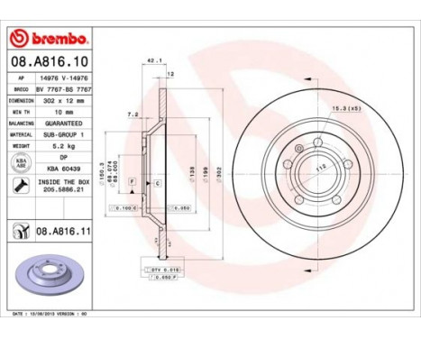 Brake Disc COATED DISC LINE 08.A816.11 Brembo, Image 2