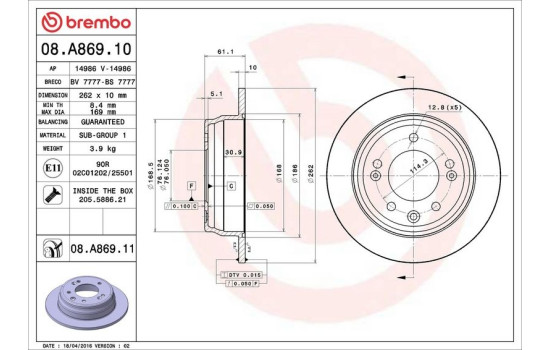 Brake Disc COATED DISC LINE 08.A869.11 Brembo, Image 3