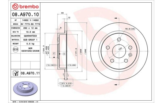 Brake Disc COATED DISC LINE 08.A970.11 Brembo, Image 3