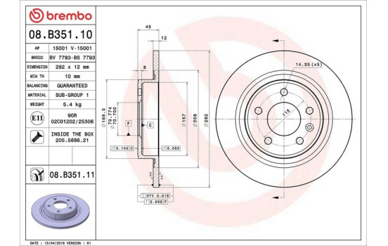 Brake Disc COATED DISC LINE 08.B351.11 Brembo, Image 3
