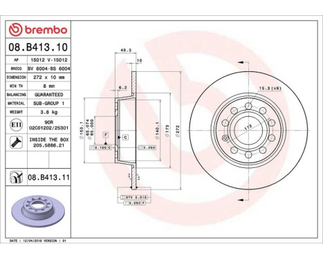 Brake Disc COATED DISC LINE 08.B413.11 Brembo, Image 3
