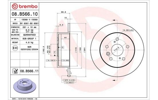 Brake Disc COATED DISC LINE 08.B566.11 Brembo, Image 3