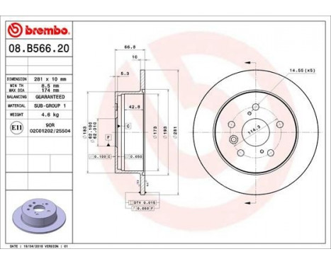 Brake Disc COATED DISC LINE 08.B566.21 Brembo