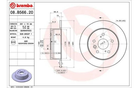 Brake Disc COATED DISC LINE 08.B566.21 Brembo