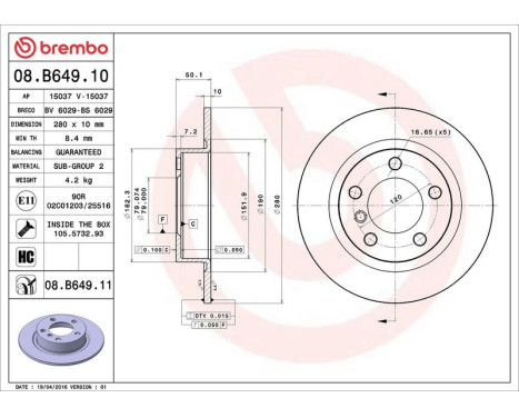 Brake Disc COATED DISC LINE 08.B649.11 Brembo, Image 3