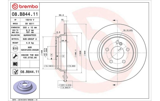 Brake Disc COATED DISC LINE 08.B844.11 Brembo, Image 3