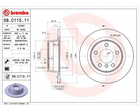 Brake Disc COATED DISC LINE 08.C115.11 Brembo, Image 2