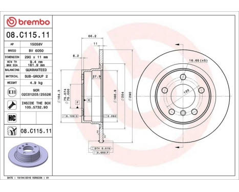 Brake Disc COATED DISC LINE 08.C115.11 Brembo, Image 3