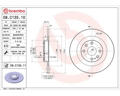 Brake Disc COATED DISC LINE 08.C135.11 Brembo, Image 3