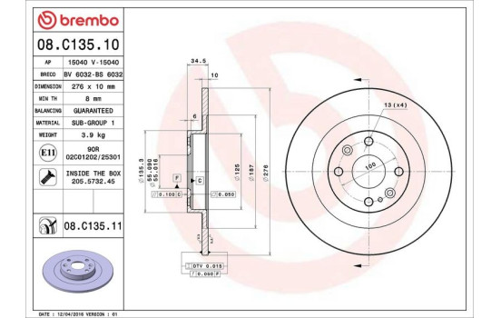 Brake Disc COATED DISC LINE 08.C135.11 Brembo, Image 3