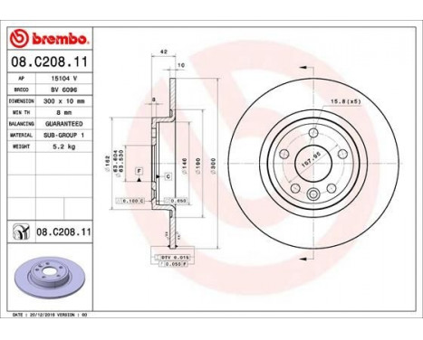 Brake Disc COATED DISC LINE 08.C208.11 Brembo, Image 2