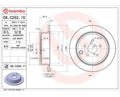 Brake Disc COATED DISC LINE 08.C252.11 Brembo, Image 3