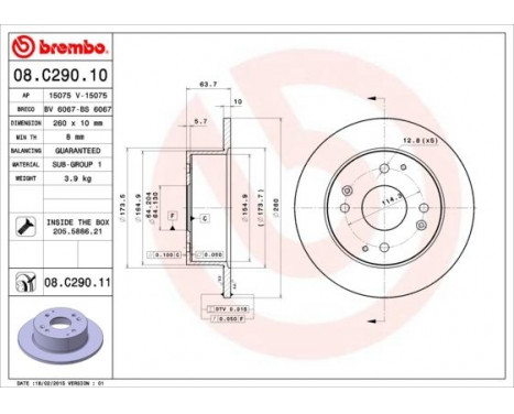 Brake Disc COATED DISC LINE 08.C290.11 Brembo, Image 2