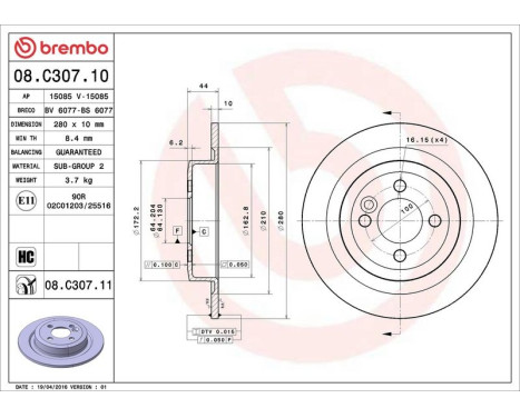 Brake Disc COATED DISC LINE 08.C307.11 Brembo, Image 3