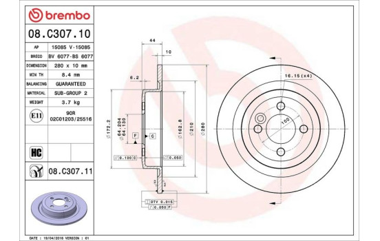 Brake Disc COATED DISC LINE 08.C307.11 Brembo, Image 3