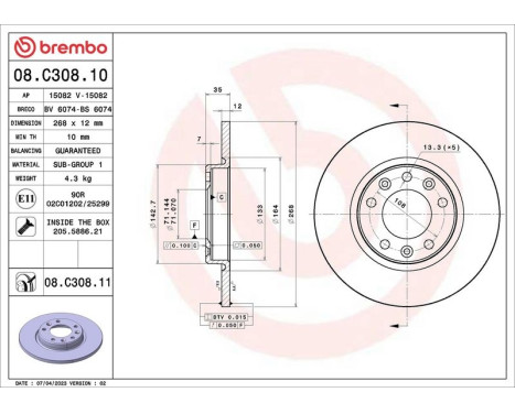 Brake Disc COATED DISC LINE 08.C308.11 Brembo, Image 3