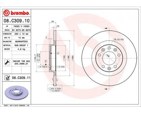 Brake Disc COATED DISC LINE 08.C309.11 Brembo, Image 2