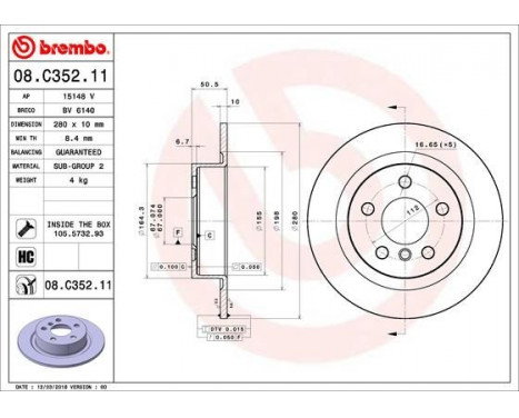 Brake Disc COATED DISC LINE 08.C352.11 Brembo