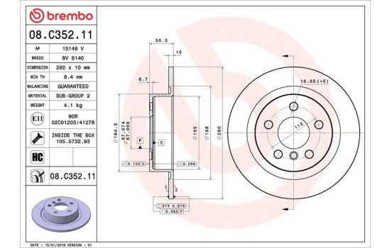 Brake Disc COATED DISC LINE 08.C352.11 Brembo, Image 2