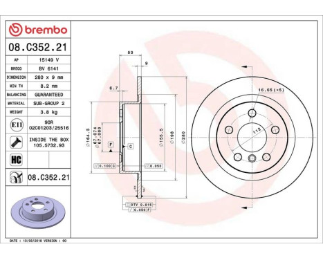 Brake Disc COATED DISC LINE 08.C352.21 Brembo, Image 3