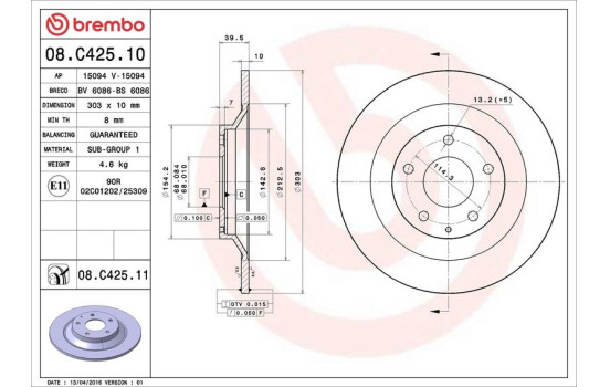 Brake Disc COATED DISC LINE 08.C425.11 Brembo, Image 3