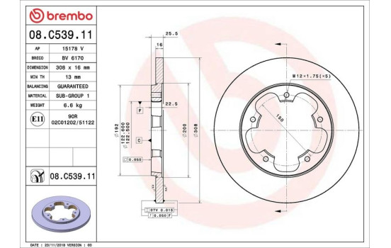Brake Disc COATED DISC LINE 08.C539.11 Brembo, Image 2