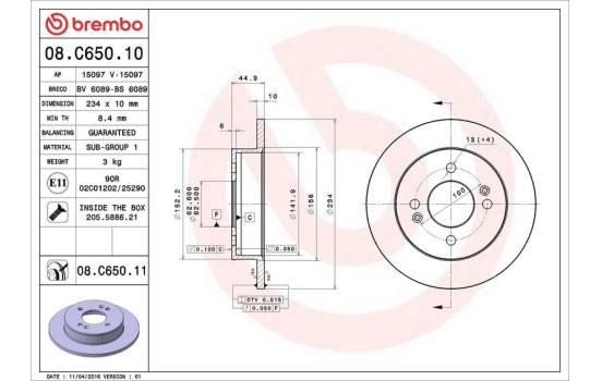 Brake Disc COATED DISC LINE 08.C650.11 Brembo, Image 3