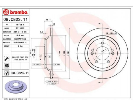 Brake Disc COATED DISC LINE 08.C823.11 Brembo