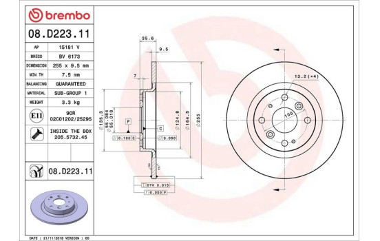 Brake Disc COATED DISC LINE 08.D223.11 Brembo, Image 2