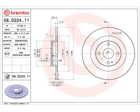 Brake Disc COATED DISC LINE 08.D224.11 Brembo, Image 2