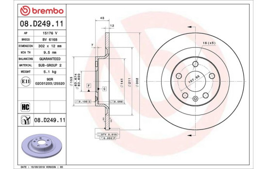 Brake Disc COATED DISC LINE 08.D249.11 Brembo, Image 2