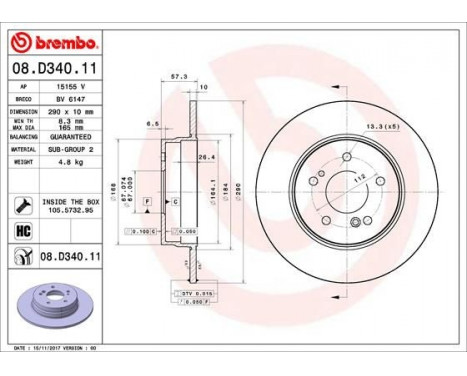 Brake Disc COATED DISC LINE 08.D340.11 Brembo